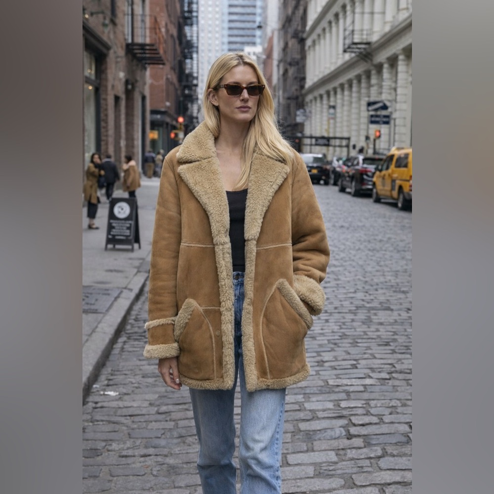 Vintage John Paterson Uk Shearling Coat Real Lambskin 38 England Leather Women